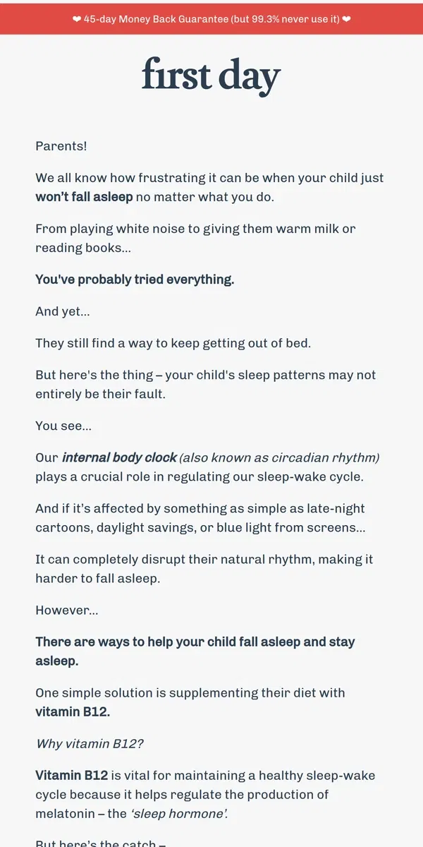 Email from First Day. The bedtime ingredient most parents miss… 😴