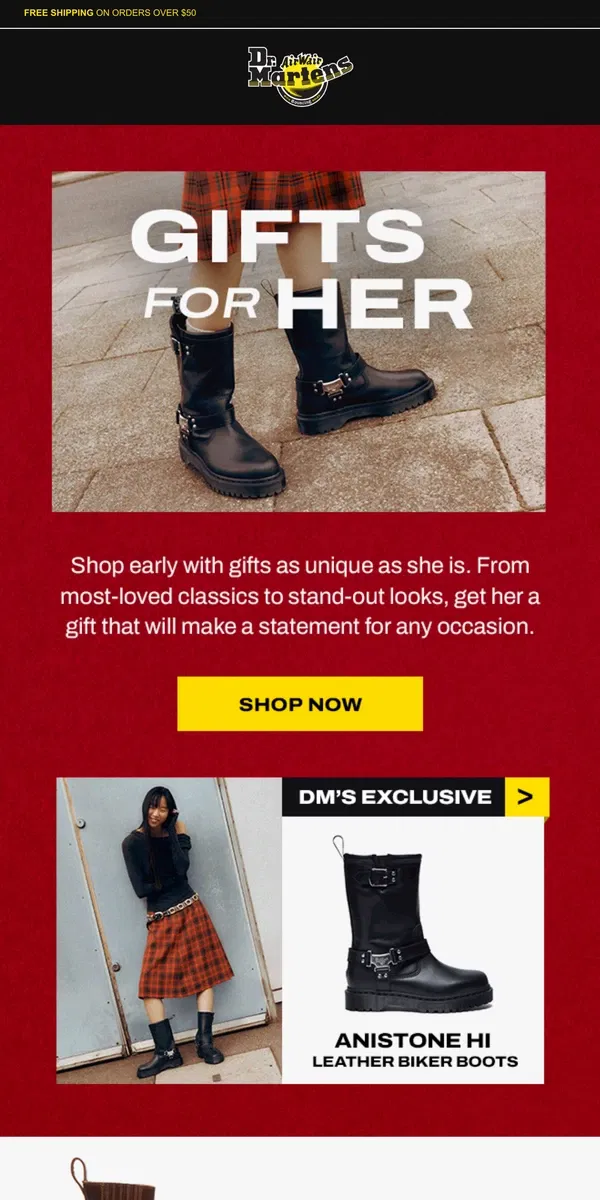 Email from Dr. Martens. Get a head start on holiday shopping