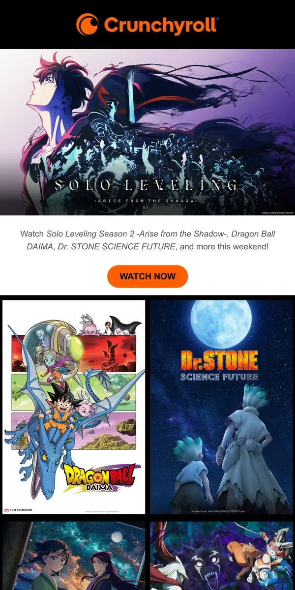 Email from Crunchyroll. Watch Solo Leveling Season 2 -Arise from the Shadow- Now!