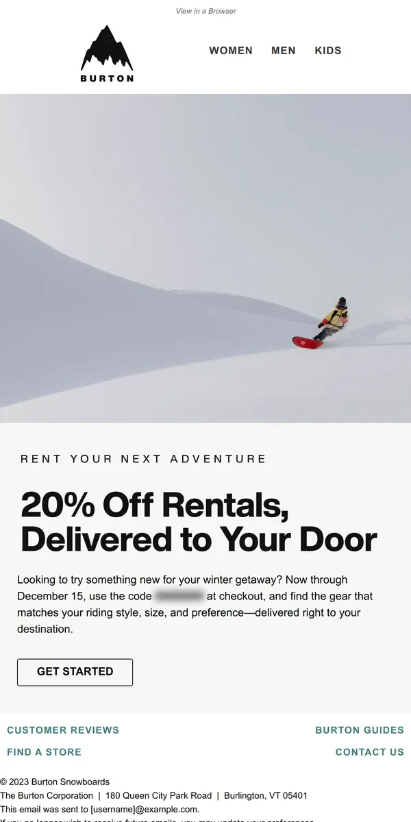 Email from Burton. Try Before You Buy