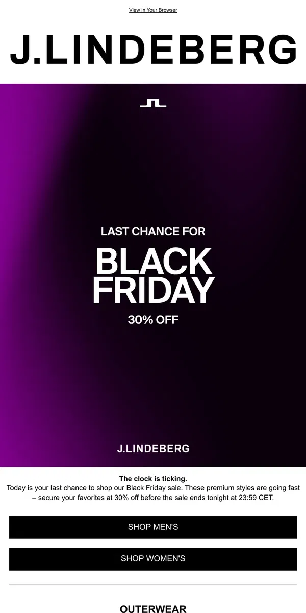 Email from J.Lindeberg. Black Friday: Last Chance