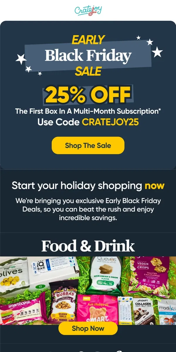 Email from Cratejoy. Beat the Rush: 25% Off Starts Now!