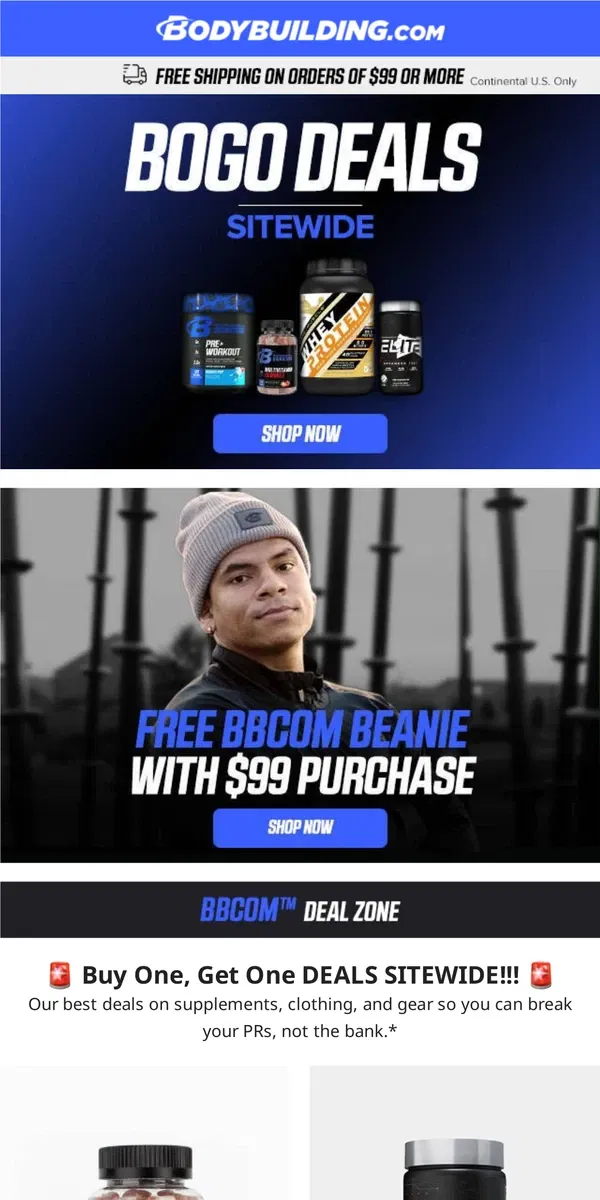 Email from Bodybuilding.com. 🚨 Buy One, Get One DEALS SITEWIDE!!! 🚨