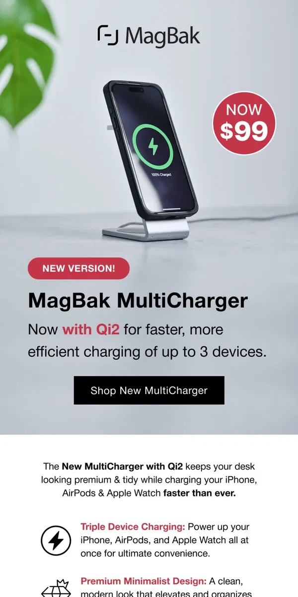 Email from MagBak. NEW: Multicharger with Qi2 🔥