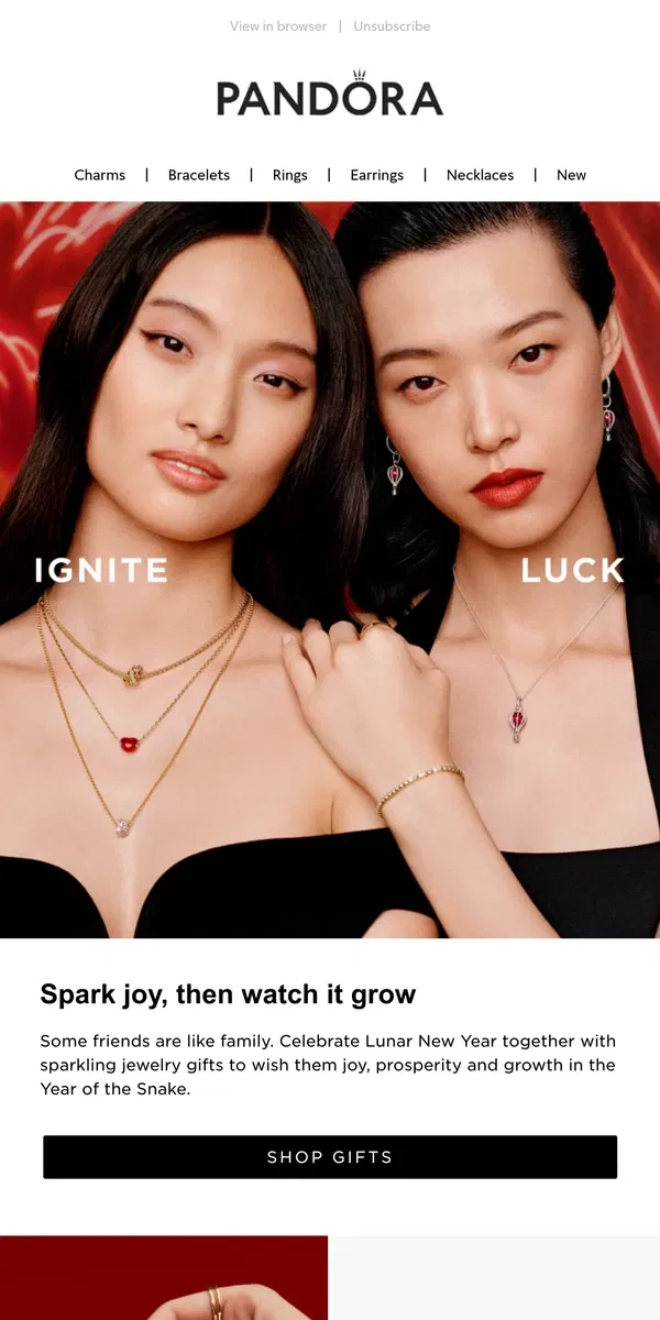 Email from Pandora Jewelry. Share the good fortune with your friends