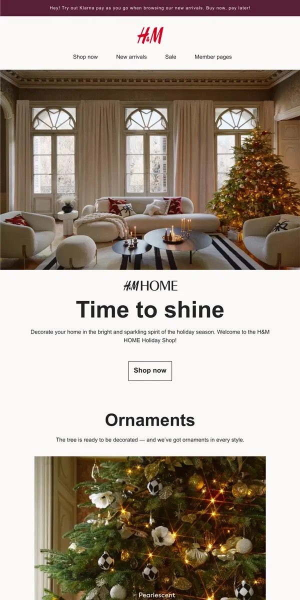 Email from H&M. The H&M HOME Holiday Shop is open