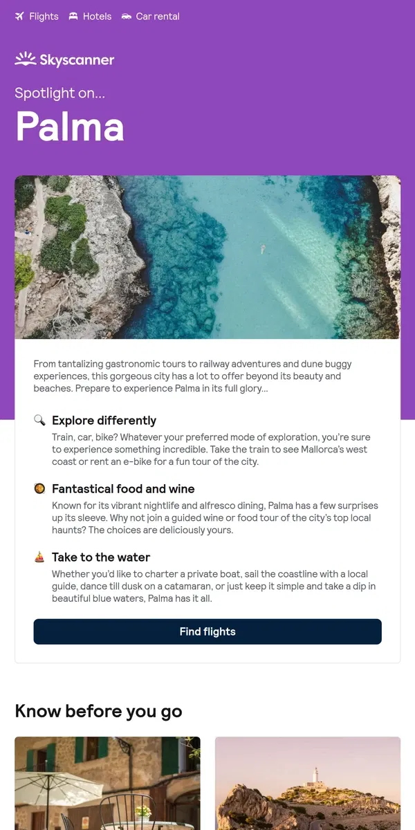 Email from Skyscanner. Spotlight on... Palma