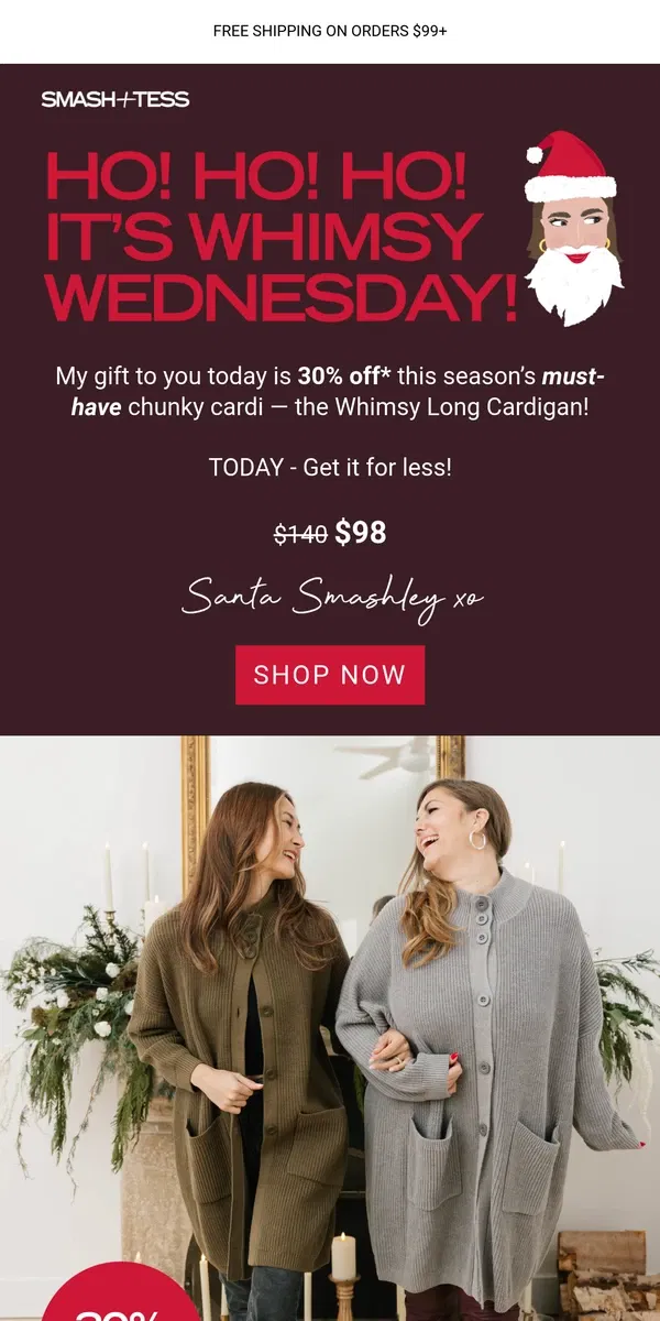 Email from Smash + Tess. Whimsy Wednesday: 30% Off Today!