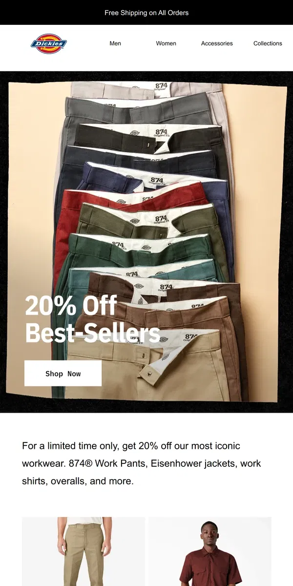 Email from Dickies. 20% Off Best-Sellers