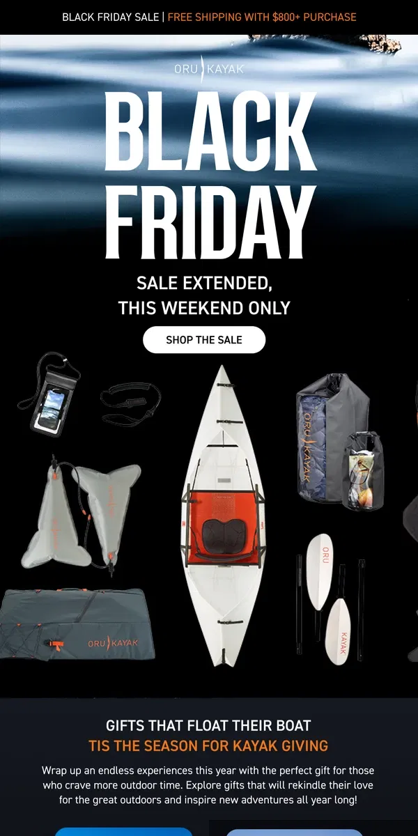 Email from Oru Kayak. 20-50% OFF | BLACK FRIDAY SALE EXTENDED ⚡