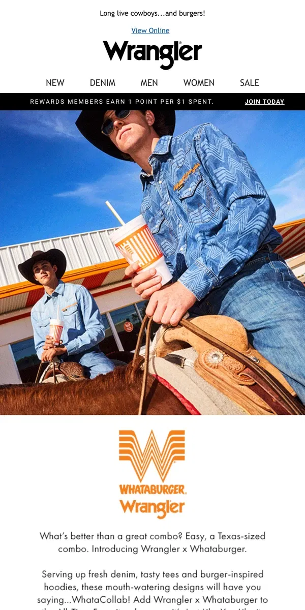 Email from Wrangler. Fresh off the grill: Wrangler x Whataburger