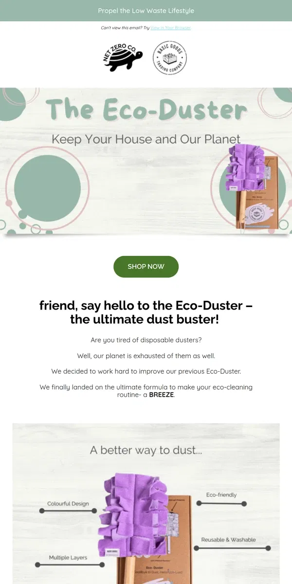 Email from Net Zero Co.. Have you met your BRAND NEW Dust Buster?