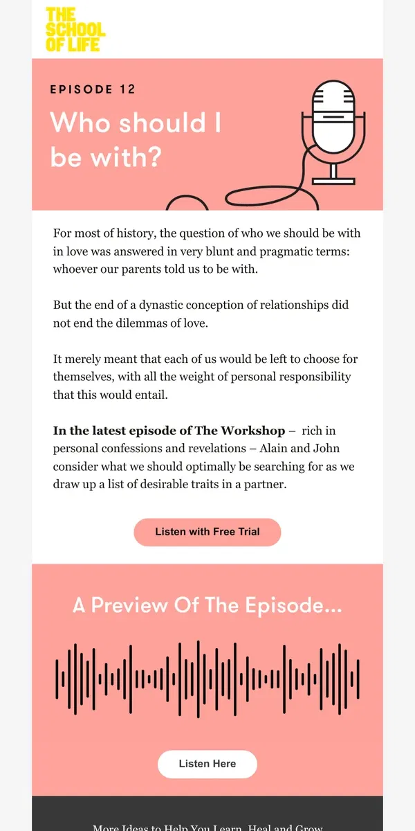 Email from The School of Life. NEW Ep.12: Who should I be with?