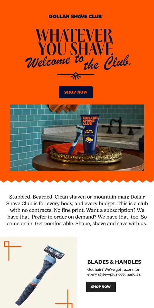 Email from Dollar Shave Club. Any man, anywhere, any hair