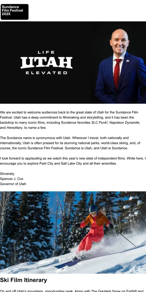 Email from Sundance. Make the Most of Your Trip to Utah