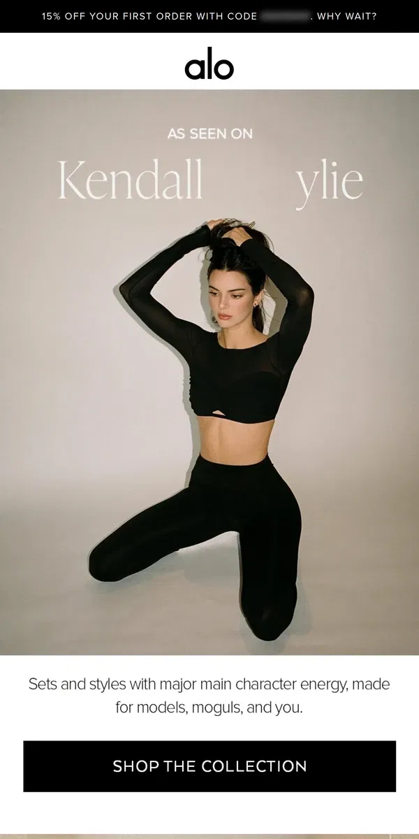 Email from Alo Yoga. As seen on Kendall & Kylie