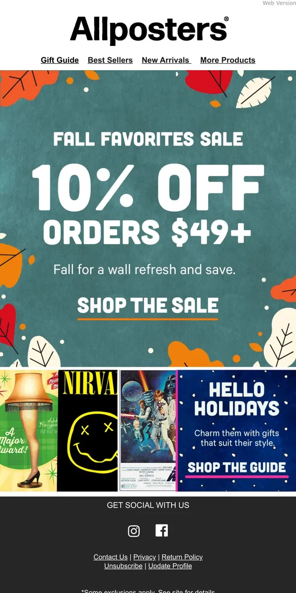 Email from AllPosters. Save On Curated Fall Faves