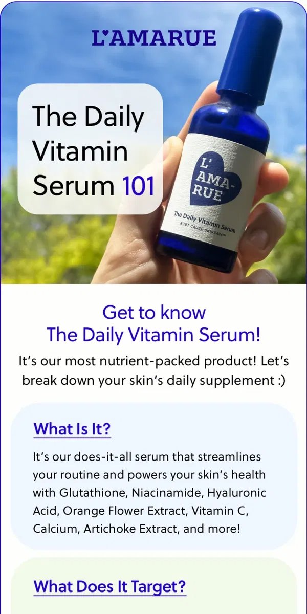 Email from L'AMARUE. Daily Vitamin Serum 101 🤓