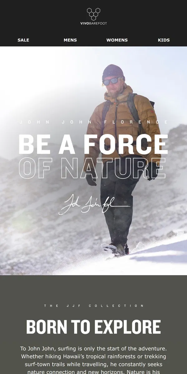 Email from Vivobarefoot. The nature-inspired Tracker Decon JJF