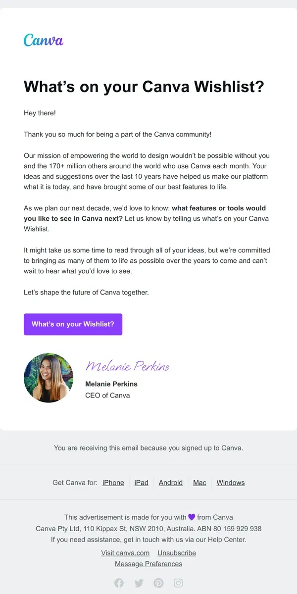 Email from Canva. What new Canva features would you wish for?