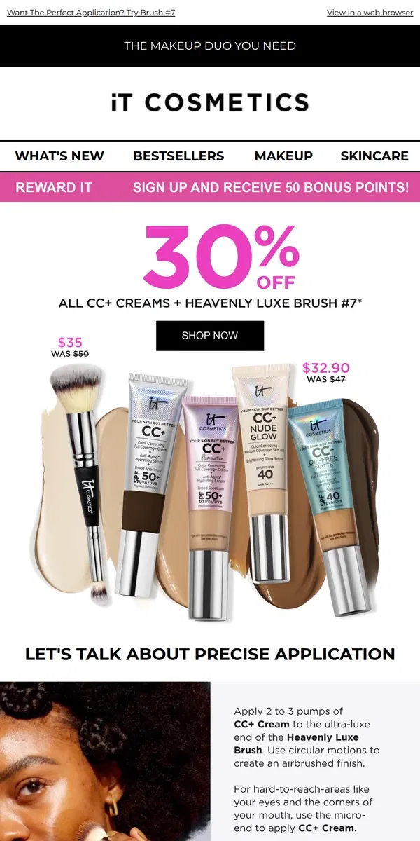 Email from IT Cosmetics. 30% Off Our VIRAL CC+ Cream!❗️ 👀 ❗️