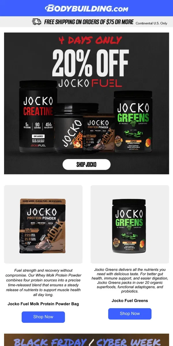 Email from Bodybuilding.com. 🚨 LAST DAY - 20% Off Jocko Fuel 🚨