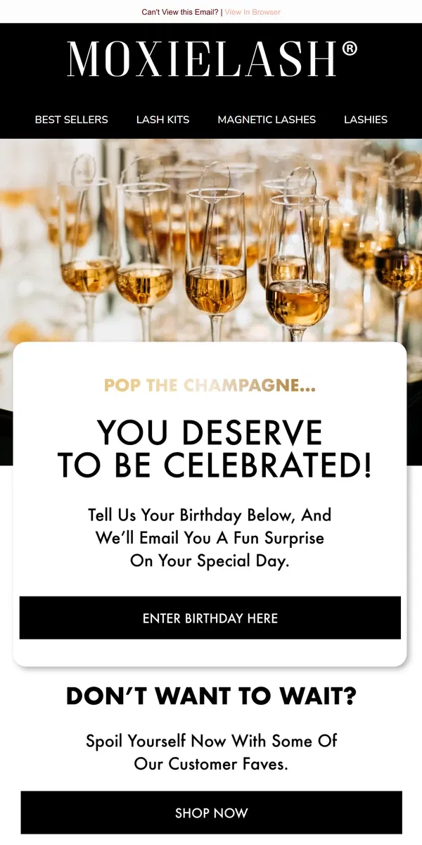 Email from MoxieLash. INVITE: Your Birthday