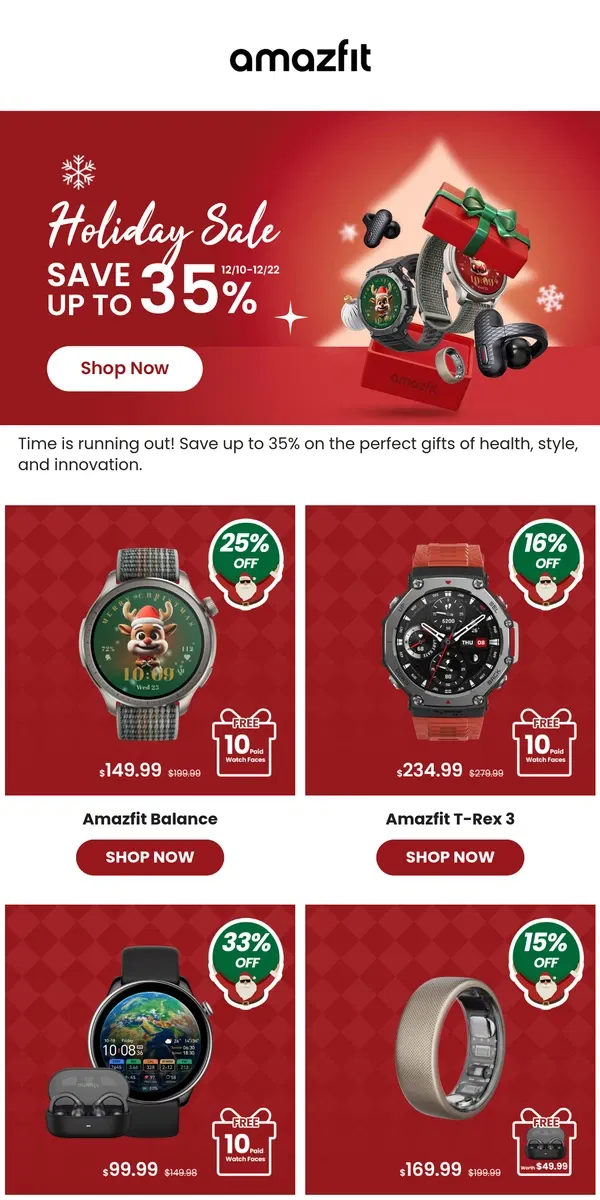 Email from Amazfit. 🎁 Last Chance to Save Up to 35% on the Perfect Gifts !