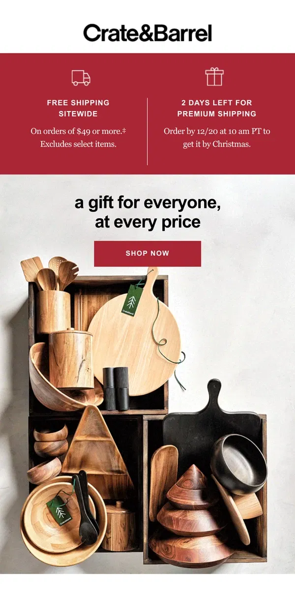 Email from Crate & Barrel. Get gifts at every price + free shipping!