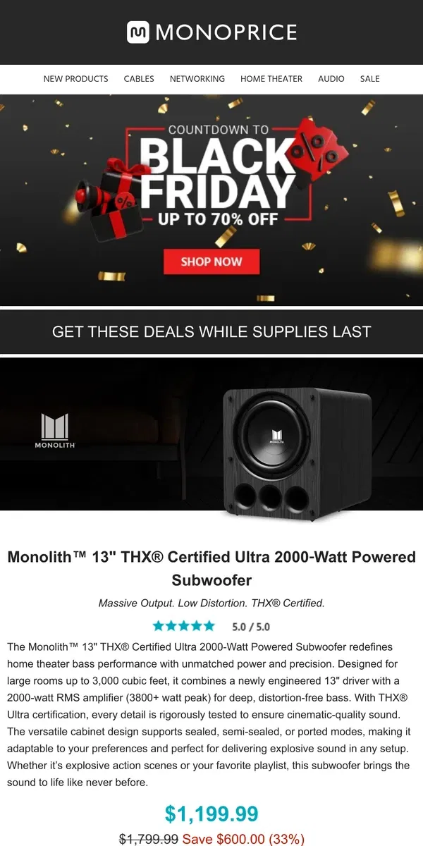 Email from Monoprice. ⚡ Black Friday Doorbuster: ACTIVATED