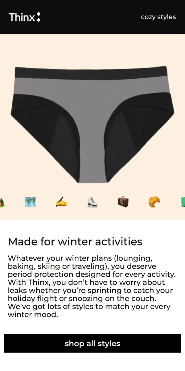 Email from Thinx. Comfy winter vibes ✔