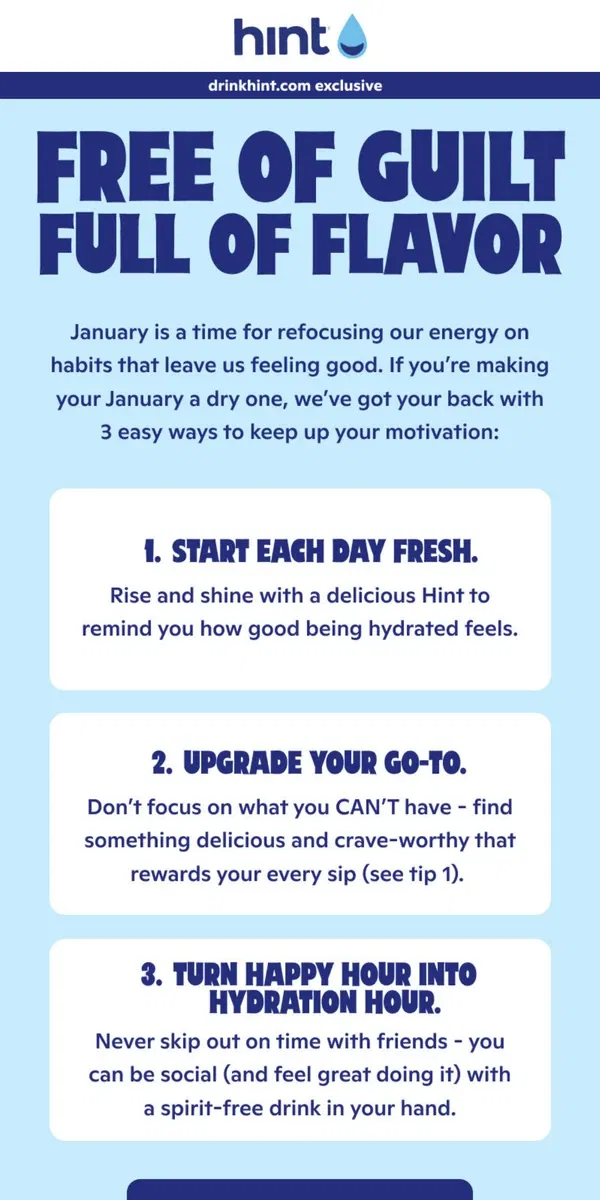 Email from Hint Water. Dry January, made oh so delicious 🍉🍒🍇