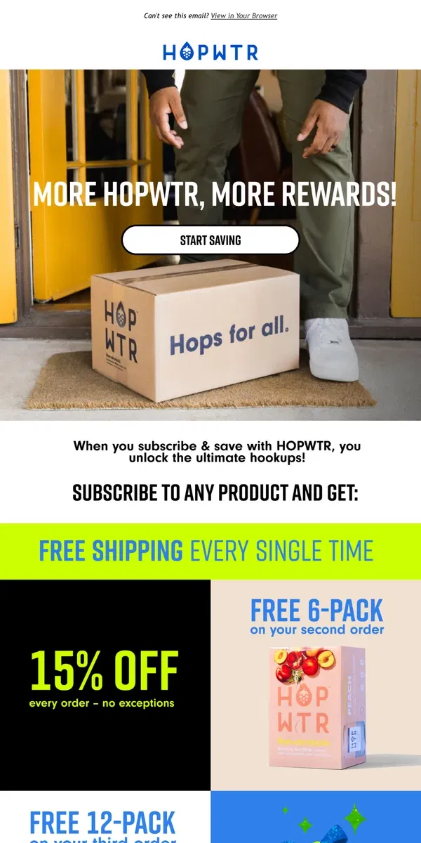 Email from HOP WTR. Unlock Exclusive Rewards: 15% Off + Free HOPWTR‼️😱