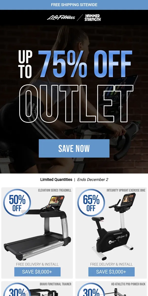 Email from Life Fitness. Black Friday Outlet: Save Up to 75% Today