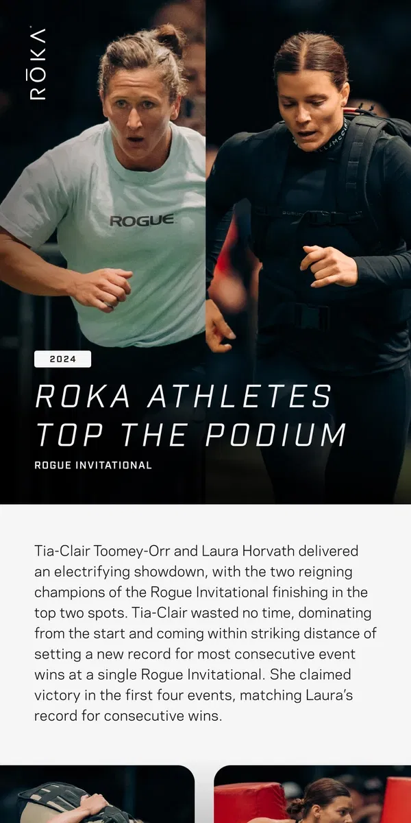 Email from ROKA. ROKA athletes win big at the Rogue Invitational.