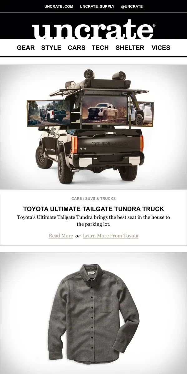 Email from Uncrate. Toyota Ultimate Tailgate Tundra Truck & more