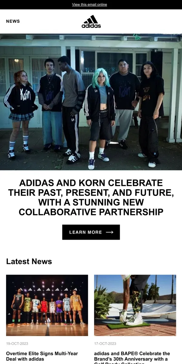 Email from Adidas. adidas and KoRn Celebrate their Past, Present, and Future, with a Stunning New Collaborative Partnership