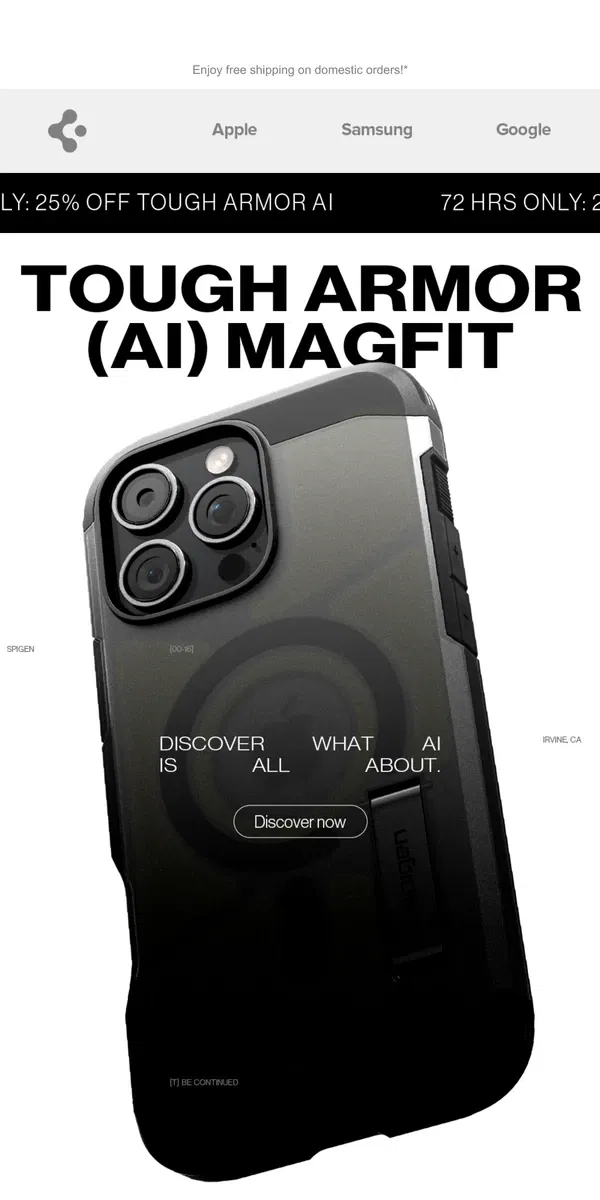 Email from Spigen. Our first AI-tested case: Tough Armor AI