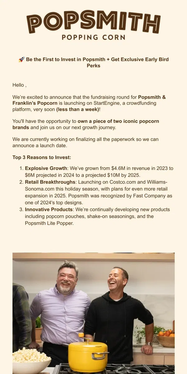 Email from Popsmith. Big News Coming Soon – Get Ready to Invest Early!