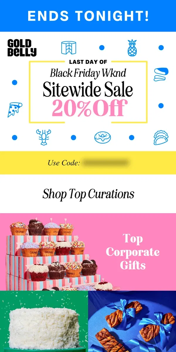 Email from Goldbelly. ENDS TONIGHT: 20% OFF Sitewide Sale!