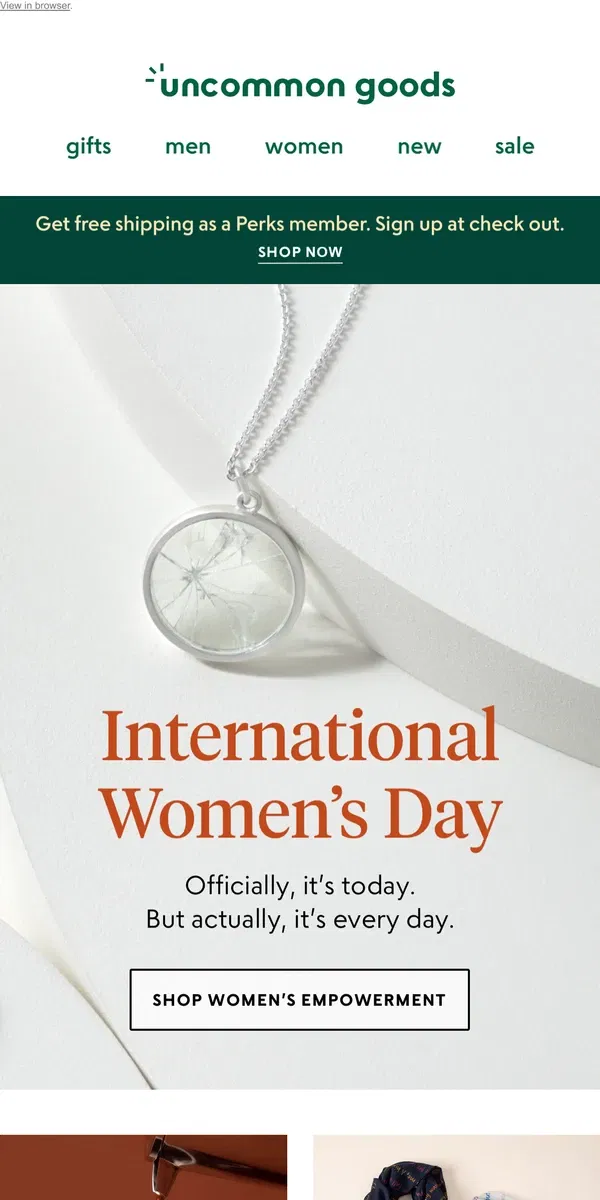 Email from Uncommon Goods. It's International Women's Day