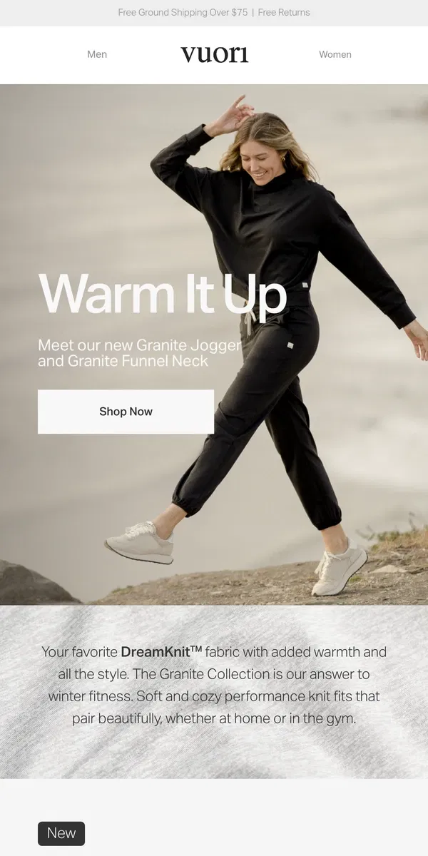 Email from Vuori. Meet the Granite Performance Jogger