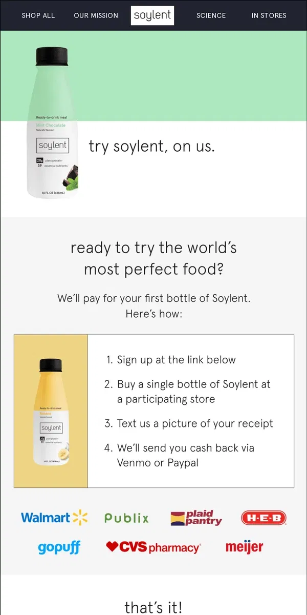 Email from Soylent. Give Soylent a Taste Test.