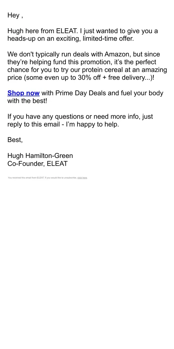 Email from ELEAT. Amazon Prime Day Deals 🥣 🤑