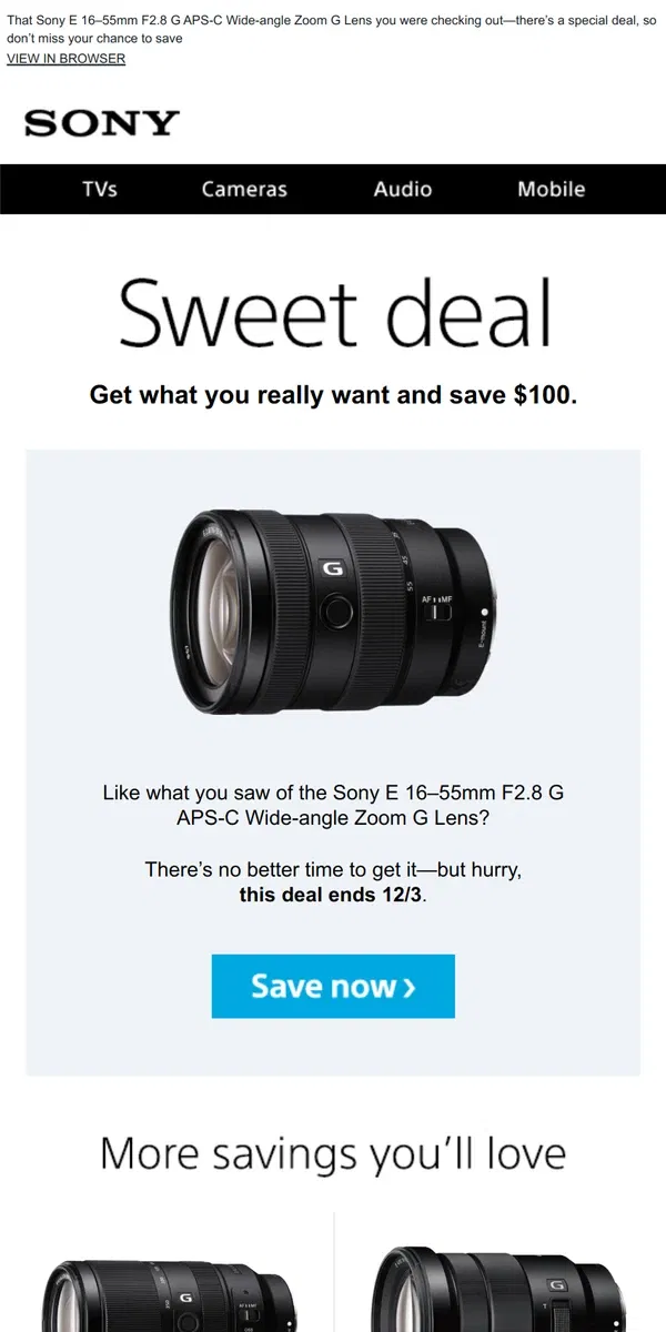 Email from Sony. You Saw It, You Loved It, Now Get It | Plus, Save $100