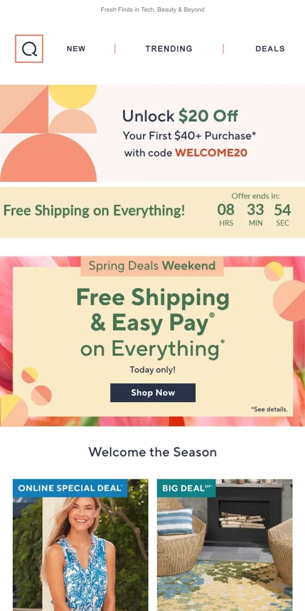 Email from QVC. Get Set for Spring with Free Shipping