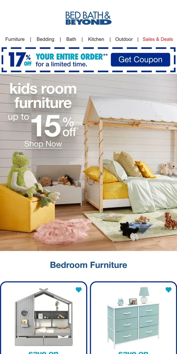 Email from Bed Bath & Beyond. Up to 15% Off Kids Room Upgrades