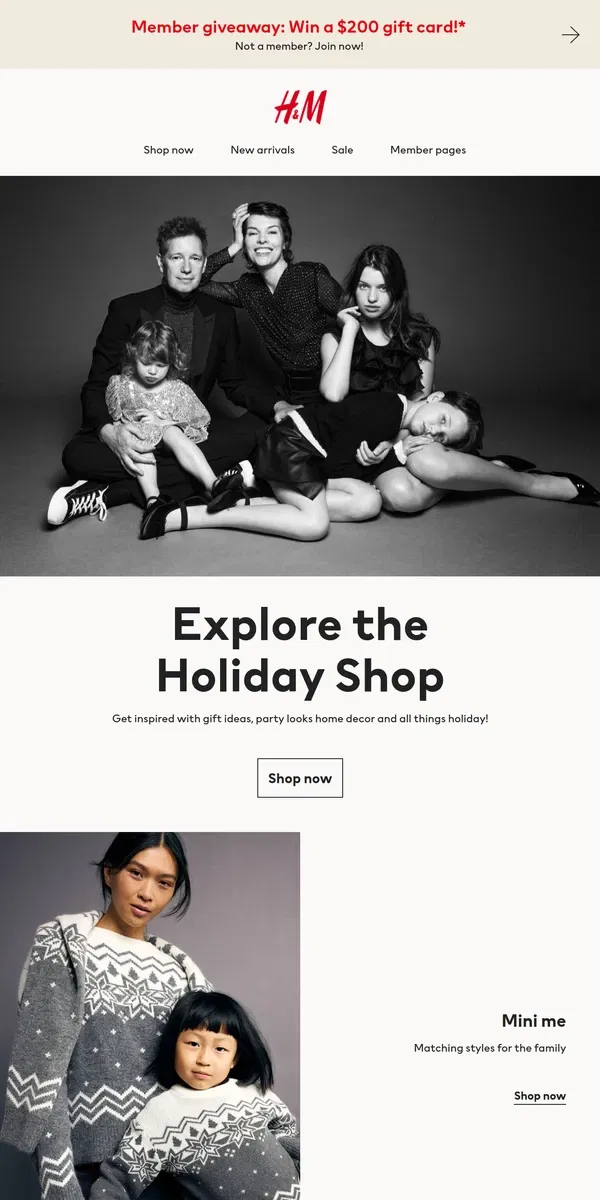 Email from H&M. Welcome to the Holiday Shop