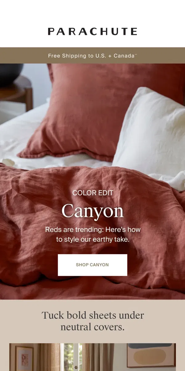 Email from Parachute Home. The Canyon Color Edit