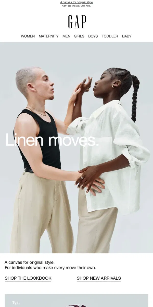 Email from GAP. LINEN MOVES